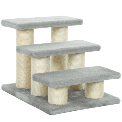 PawHut Escada para Cães 3 Degraus 34 cm de Altura Escada para Animais para gatos e cães Escada para Gatos Rampa de Acesso para Cama Sofá Divã Cinza