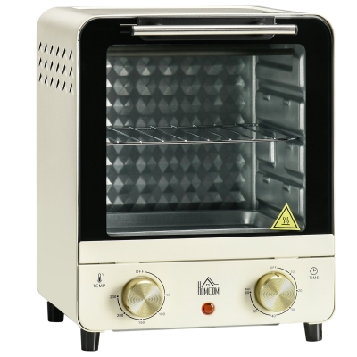 HOMCOM Mini Ofen 15L Fassungsvermögen, höhenverstellbares Backblech und Gitterrost, 1000W, Cremeweiß