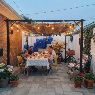 Outsunny Pergola met schaduwdoek 300x400 cm voor Party & Bloemist, Grijs + Bruin