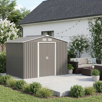 Outsunny Metal Storage Shed 9x6FT with Ventilation Grey
