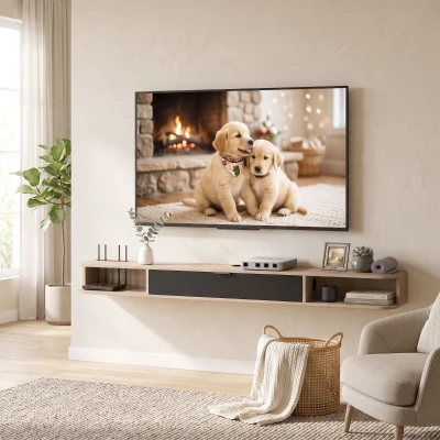 HOMCOM Móvel de TV suspenso, móvel de TV para TV até 75 polegadas (190,5 cm), gaveta rebatível 2 prateleiras 180x24x16cm madeira natural