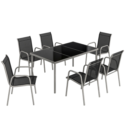 Set Mobilier de Grădină 7 Piese Argintiu și Negru