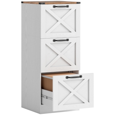 HOMCOM Bürocontainer mit 3 Schubladen, Hängemappen für Letter/A4, Landhausstil, 40x40x101cm, Weiß