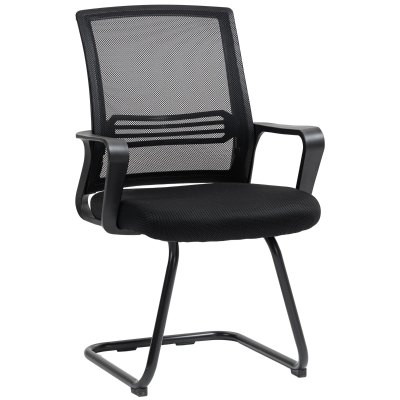 HOMCOM Set de 2 scaune ergonomice pentru birou fără roți, scaune de conferință tapițate cu cadru tip sanie pentru sala de așteptare și recepție, Negru