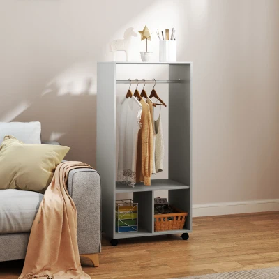 HOMCOM Armoire Penderie 2 Niches 4 Roulettes Pivotantes Gris 60x40x128cm