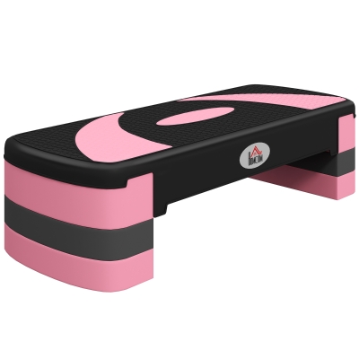 HOMCOM Stepper fitness aerob cu înălțime reglabilă superficie antiderapantă 80 x 31 x 20 cm negru roz deschis