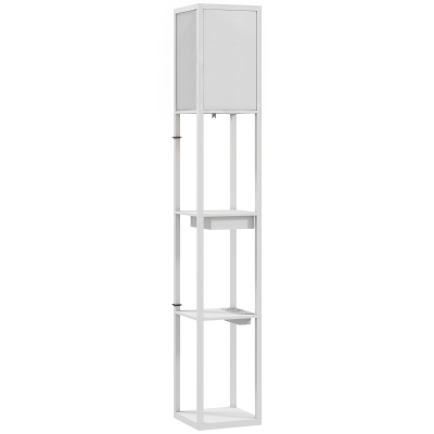 HOMCOM Lâmpada de Pé com Prateleira de 3 Níveis Interruptor de Pé Portas USB MDF Branco