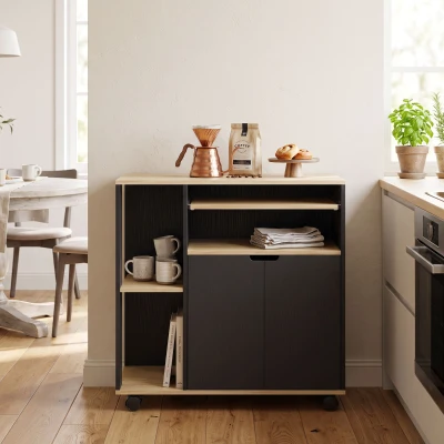 HOMCOM Chariot Cuisine Roulant Armoire Étagères Réglables Noir