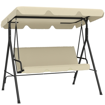 Outsunny Balancín de Jardín Exterior Columpio de 3 Plazas con Toldo Ajustable y Marco de Acero 172x118x153 cm Beige