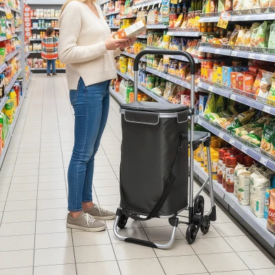 HOMCOM wózek na zakupy, torba Oxford 40 l, design 3 kół, rama aluminiowa, siedzisko, ciemnoszary