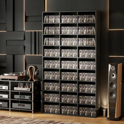 HOMCOM Media Storage Shelf 27 Compartments Adjustable Black