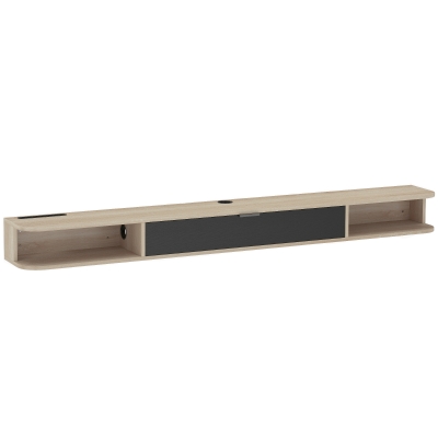 HOMCOM Móvel de TV suspenso, móvel de TV para TV até 75 polegadas (190,5 cm), gaveta rebatível 2 prateleiras 180x24x16cm madeira natural