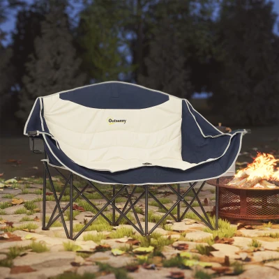 Outsunny Faltstuhl faltbar 2 Sitzer Campingstuhl mit Getränkehalter Tragetasche bis 250kg belastbar Blau