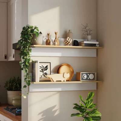 HOMCOM Lot de 2 Étagères Murales Blanc et Bois pour Salon/Cuisine