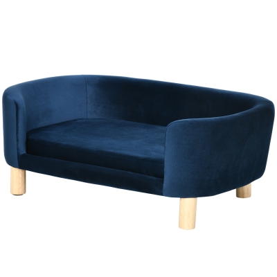 PawHut Hundesofa Hundebett aus holländischem Samt Hundecouch mit Rückenlehne, Holzbeine, Kissen Blau