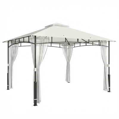 Outsunny Pavillon, 3x3,6 m wasserabweisend Stabil Gartenpavillon mit Moskitonetz, Doppeldach, für Garten, Terrasse, Schwarz