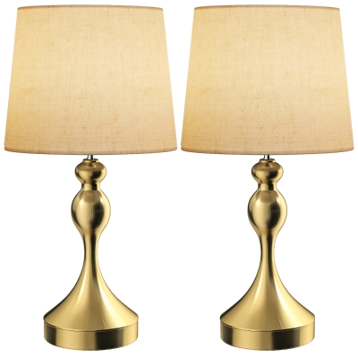 HOMCOM Modern Table Lamps Set with USB Ports, Linen Shade Gold