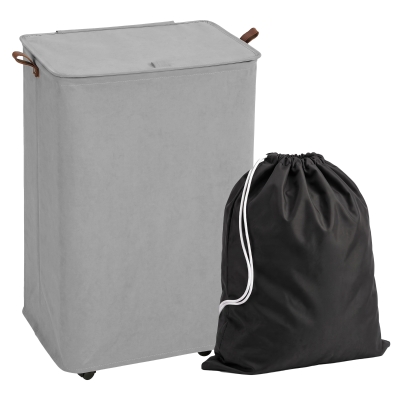 HOMCOM Cesto de Ropa Sucia con Tapa y Ruedas 50L Cesta de Ropa Sucia Plegable con Bolsa con Cordón Extraíble 40x30x65 cm Gris