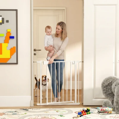 PawHut Treppenschutzgitter Absperrgitter ohne Bohren mit automatische Schließung für Kinder Küche Treppe 76-81 x 76 cm Weiß
