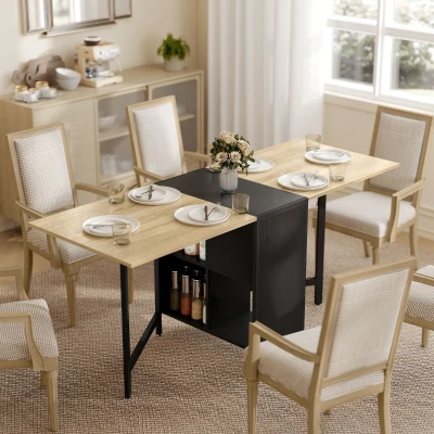 HOMCOM Opvouwbare tafel Eettafel Bijzettafel Eiken Metalen frame Keuken Woonkamer Donkerhoutkleur+Zwart