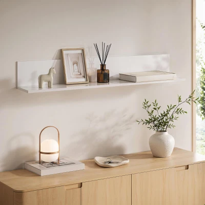 Etajeră de Perete din Lemn, Grosime 1,5 cm, pentru Living, Alb Lucios