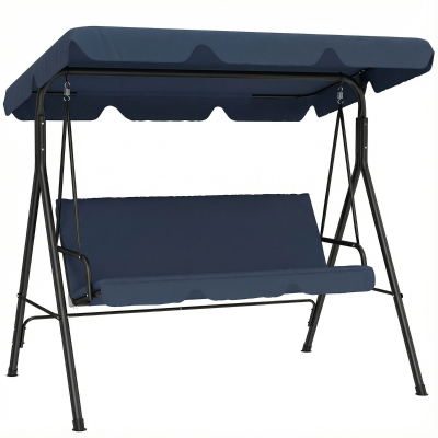 Outsunny Balancín de Jardín Exterior Columpio de 3 Plazas con Toldo Ajustable y Marco de Acero 172x118x153 cm Azul Marino