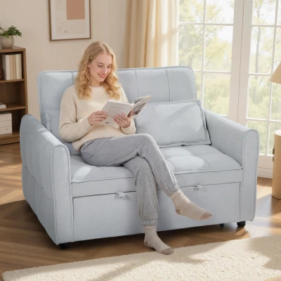 HOMCOM 2-Seater Convertible Sofa Bed Light Grey