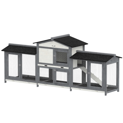 PawHut Clapier 2 Étages Bois 230x53x93,5cm Toit Asphalte Enclos