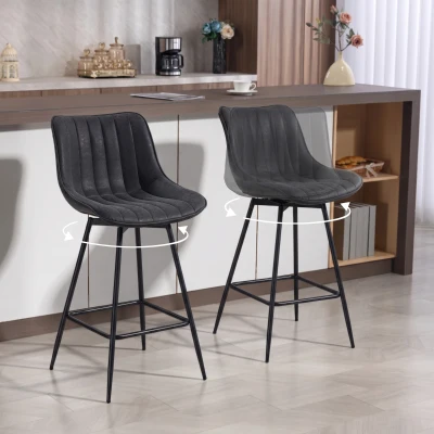 HOMCOM Barhocker 2er Set, 68 cm drehbare Tresenhocker mit Rückenlehne für Kücheninsel, Esszimmer, Schwarz