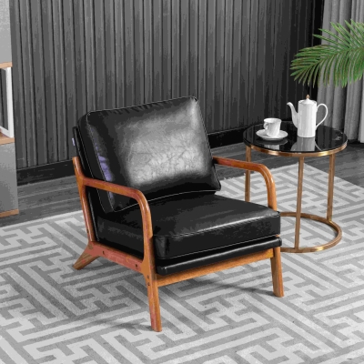 Modern Accent Armchair with Wooden Frame, Soft Cushion, Black