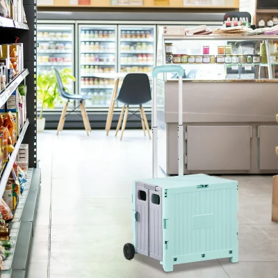 HOMCOM Carrito para Supermercado con 2 Ruedas Longitud de Mango Ajustable Capacidad 32 Litros 41,5x32,5x85 cm Verde