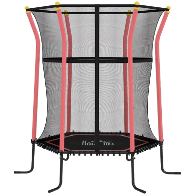 HOMCOM Trampolin für Kinder, 122 x 111 cm, mit Sicherheitsnetz, gepolstert, Stahl, belastbar bis 50 kg, Schwarz & Rot