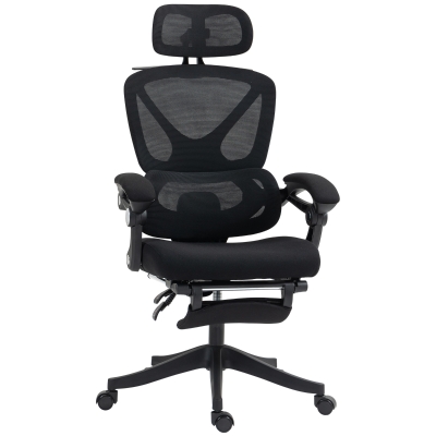 HOMCOM Scaun de birou ergonomic cu tetieră reglabilă, fotoliu de birou reclinabil din plasă, spătar separat, negru
