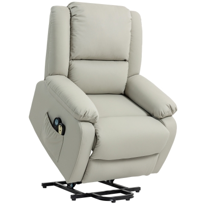 HOMCOM Sillón Levanta Personas Eléctrico con 8 Punto de Masaje Función Calentamiento 2 Controles Remotos y Bolsillo Gris Claro