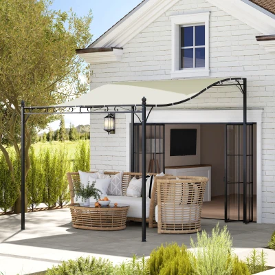 Outsunny 3 x 2,5 m pergola, wandgemonteerde tuinpergola, waterbestendig, metalen frame, afvoergaten, schaduwdoek, crèmewit