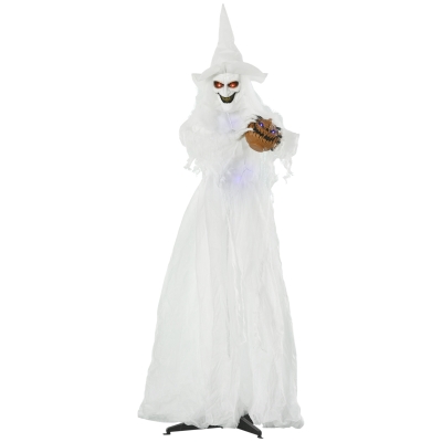 Outsunny 189 cm Weiße Hexe mit Kürbiskopf, lebensgroße Halloween-Außendekoration