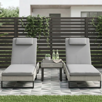 Outsunny 3-piece Rattan Sun Lounger Set Light Grey