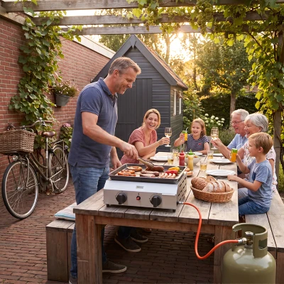 Outsunny Gasbarbecue 8000BTU/2,4 KW Grillwagen incl. 2 Roestvrij Stalen Branders, Drukregelaar 44 x 44,5 x 19 cm Zilver+Zwart