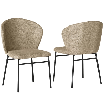 HOMCOM Lot 2 Chaises Salle à Manger Tissu Lin Pieds Acier Marron