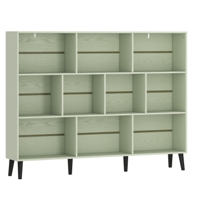 HOMCOM 10-Cube Bookcase Modern Wood Legs 140cm Light Green