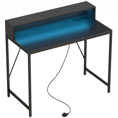 HOMCOM Gaming Desk 100cm LED Power Monitor Stand Black Wood-Effect