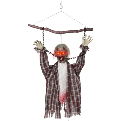 HOMCOM Animated Hanging Zombie 110cm Sound Red Eyes Halloween