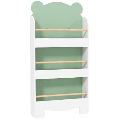 AIYAPLAY Estantería Infantil 3 Niveles Diseño de Osito Bordes Redondeados y Barreras de Seguridad para Libros y Juguetes Verde