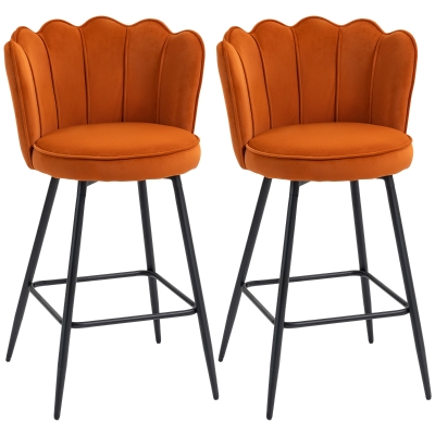 HOMCOM Velvet Lotus Bar Stools Set of 2 - Orange