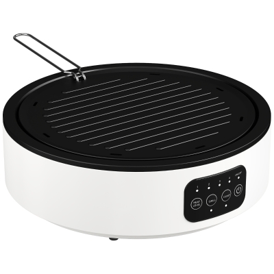 HOMCOM Dual-Keramikkochfeld, 2-in-1 Design, zum Kochen und Grillen, 2000W, 4 Hitzestufen, LED-Display, Fettfangschale, Weiß
