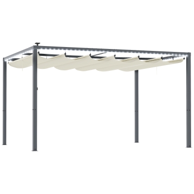 Outsunny Pergola per Giardino Retrattile 4x3 m con Luci LED Crema