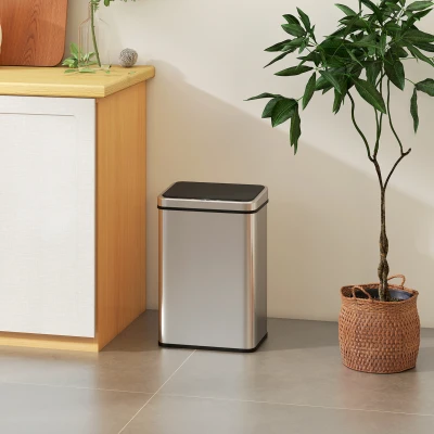 HOMCOM Sensor Mülleimer 40L Edelstahl Automatischer Mülleimer mit Soft-Close-Deckel Bewegungssensor 35,5 x 26 x 55 cm Silber
