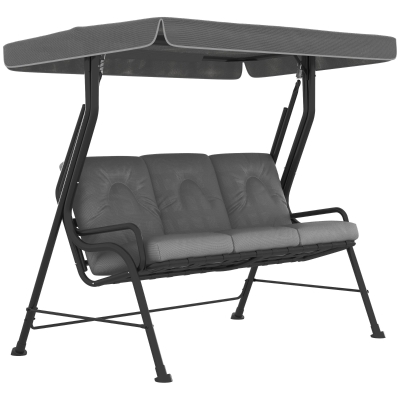 Outsunny 3-Seater Swing Chair Adjustable Canopy Light Grey