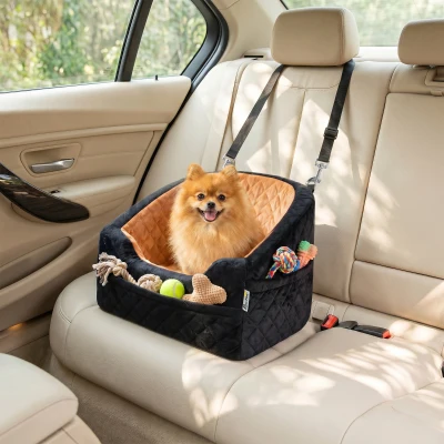 PawHut Dog Car Booster Seat Detachable Cushion 10kg Brown