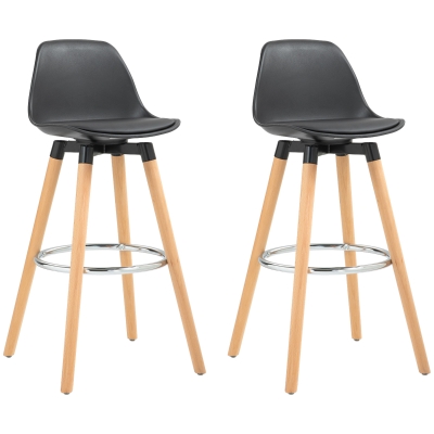 HOMCOM 2er-Set Barhocker Barstühle Skandi-Design, Fußtstütze, 43 cm x 43 cm x 91 cm, Natur + Schwarz